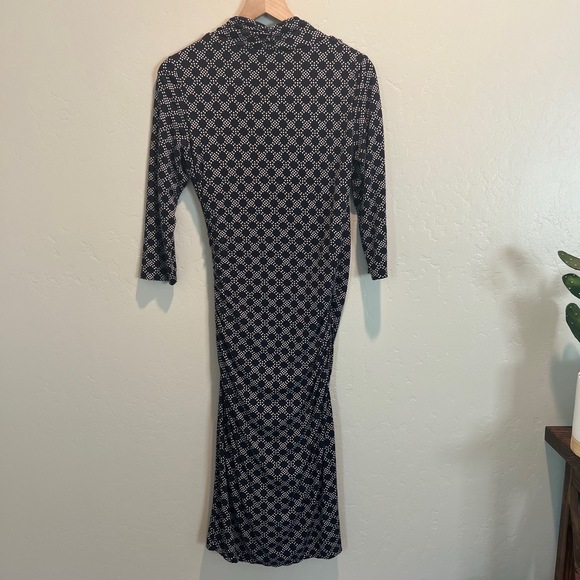 Boden Dress Womens 8L Blue White Wrap Midi 3/4 Sleeve‎ Ruched Flattering Fit - Picture 5 of 7
